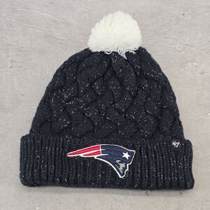47 Brand New England Patriots Women's Pom Pom Beanie Hat Black One Size‎